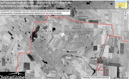 Καλύτερη άποψη των θέσεων των αυτοπροωθούμενων ρωσικών όπλων στόχευση προς βορρά, είναι σαφές ότι από αυτήν την τοποθεσία είναι αδύνατον να μην χτυπήσουν εντός του ουκρανικού εδάφους. Δεν πρόκειται γιά άσκηση , υποστηρίζουν τις αυτονομιστικές δυνάμεις που επιχειρούν στο ουκρανικό έδαφος.